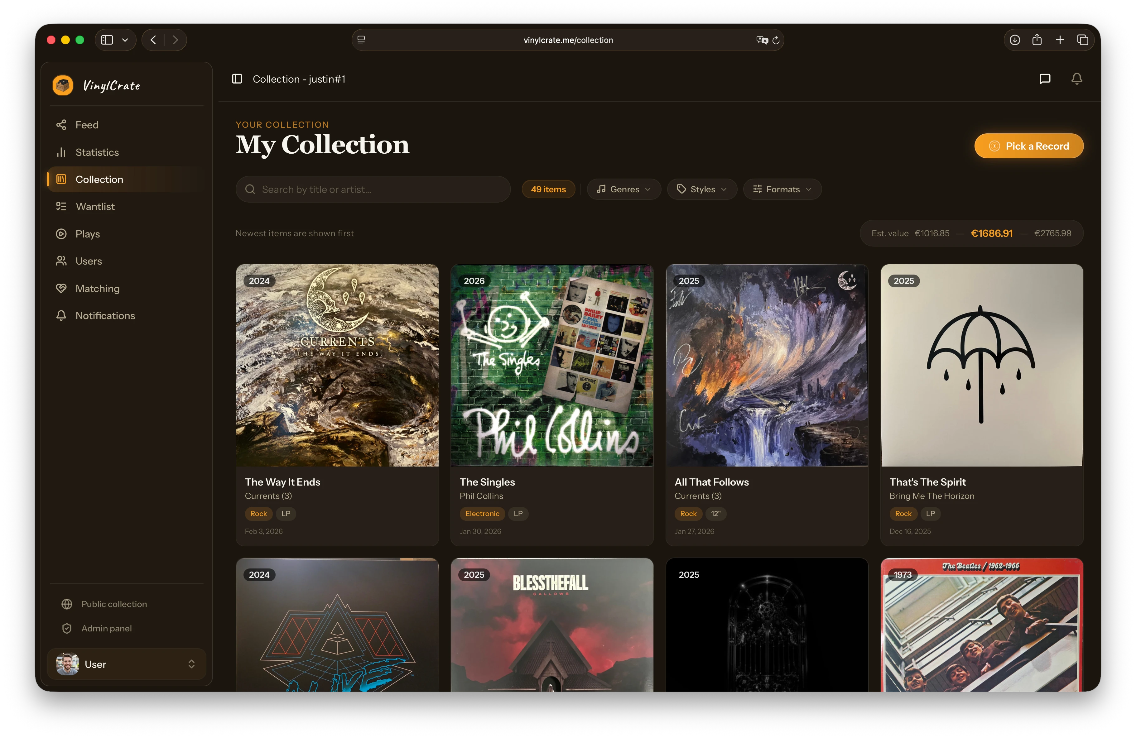 VinylCrate dashboard